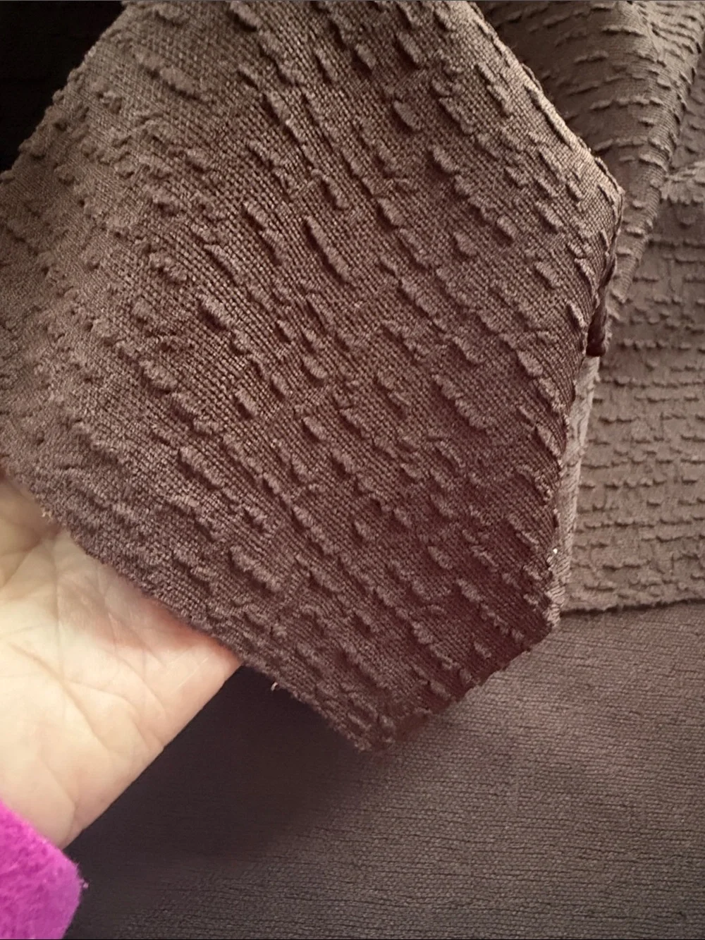 2 Textured Polyester Fabric Remnants Navy Stretch & Brown Textured Woven 1980s
